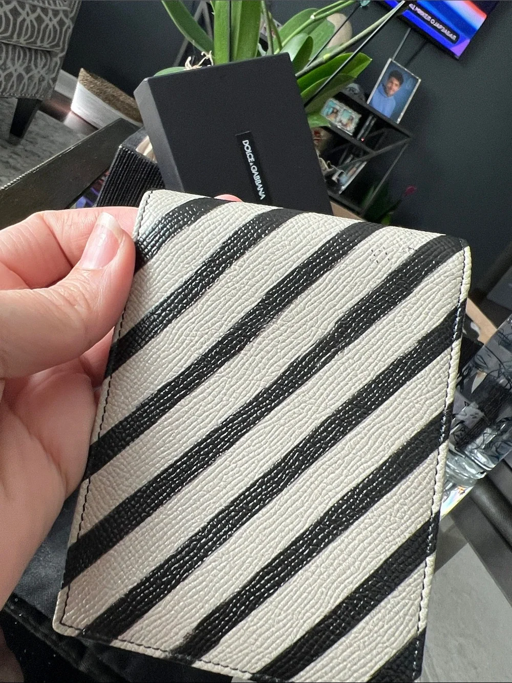 Dolce & Gabbana Black and Cream Diagonal Stripe Card Holder